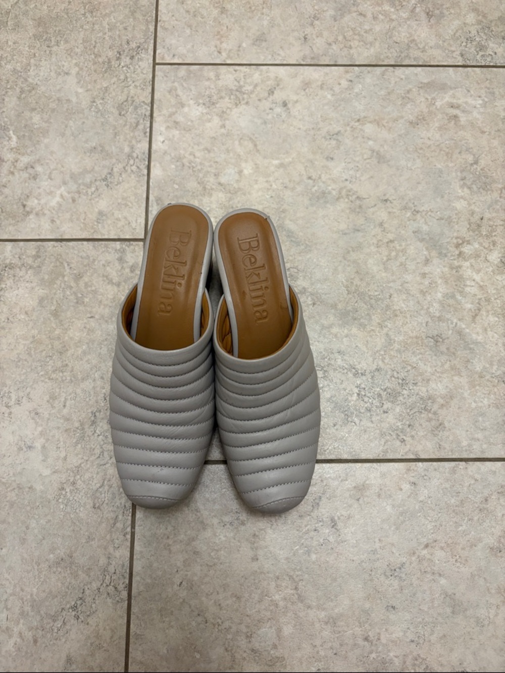 Beklina Quilted Slip-On Mules in Light Gray